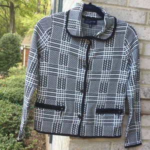 Jones New York Plaid  Black Trimmed Cardigan